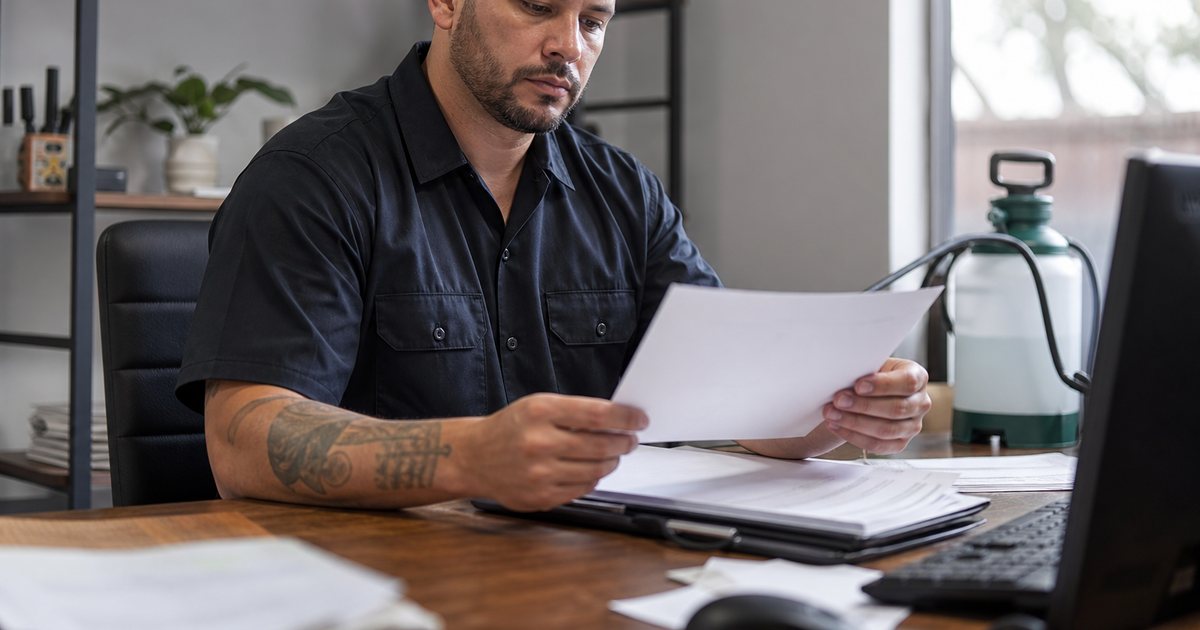 How much should a pest control operator charge for a quarterly service plan?